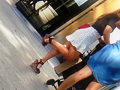 Candid hot milf with gorgeous legs in wedges high heels