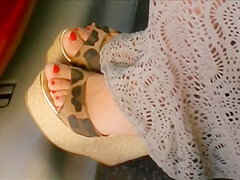Caught Sexy Lady With Candid Feet In Wedge Shoes On The Bus