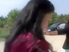 Naughty girlfriends compete to see who can piss the farthest distance